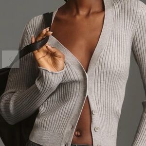 Good American Ribbed Knit Long Sleeve Cardigan Top Heather Gray size small